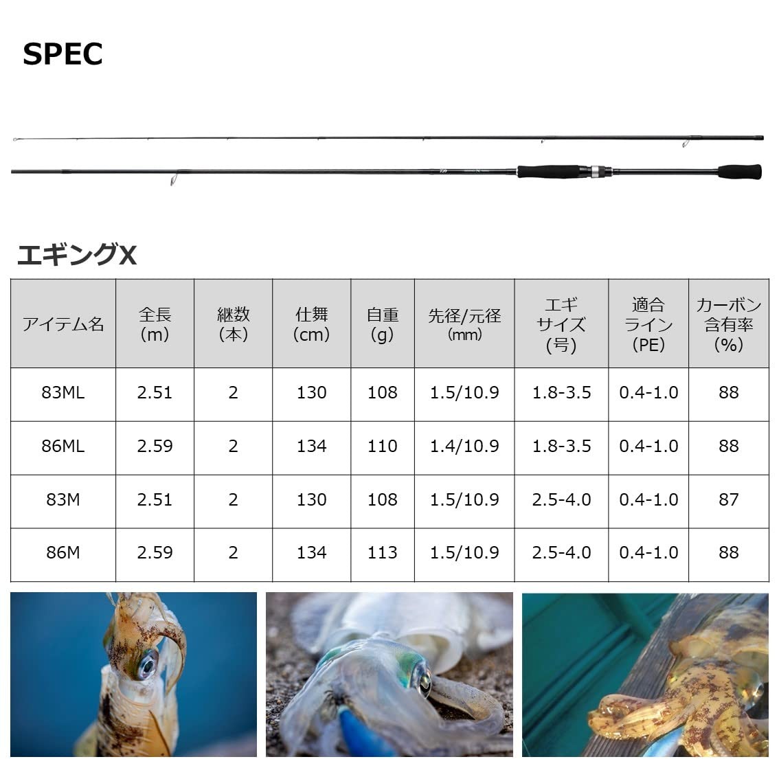 Daiwa 05803201 Eging Rod X 86ML 2022 Model Black