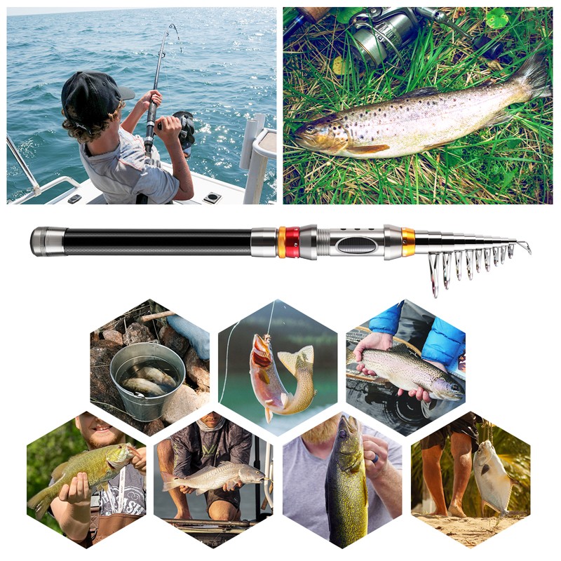 Telescopic Fishing Rod Pole Heavy Duty Carbon Fiber Sea Saltwater & Freshwater