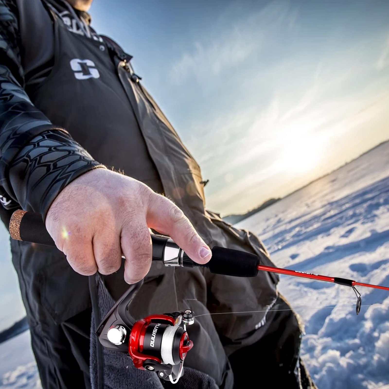 PLUSINNO Ultralight Ice Fishing Rod Reel Combo 26/27/28in Medium Light Winter