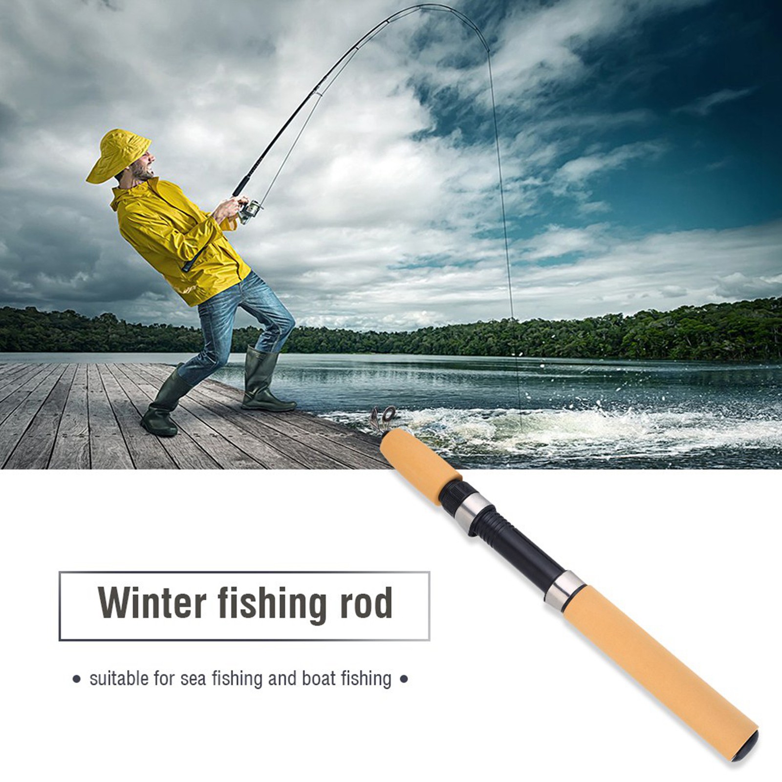 Ice Winter Fishing Rod Glass Fiber Retractable Mini Fishing Pole Tackle EZJQ