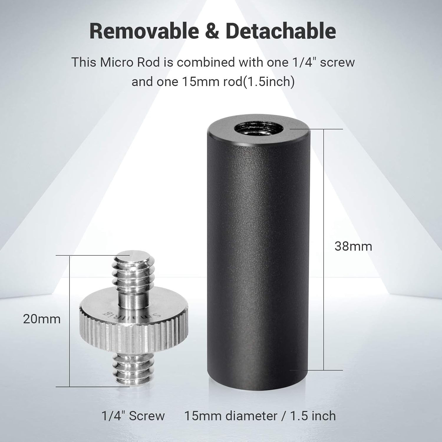 Compact 15mm Micro Rod 1.5 Inches with 1/4” Male & Female Threads for Cameras
