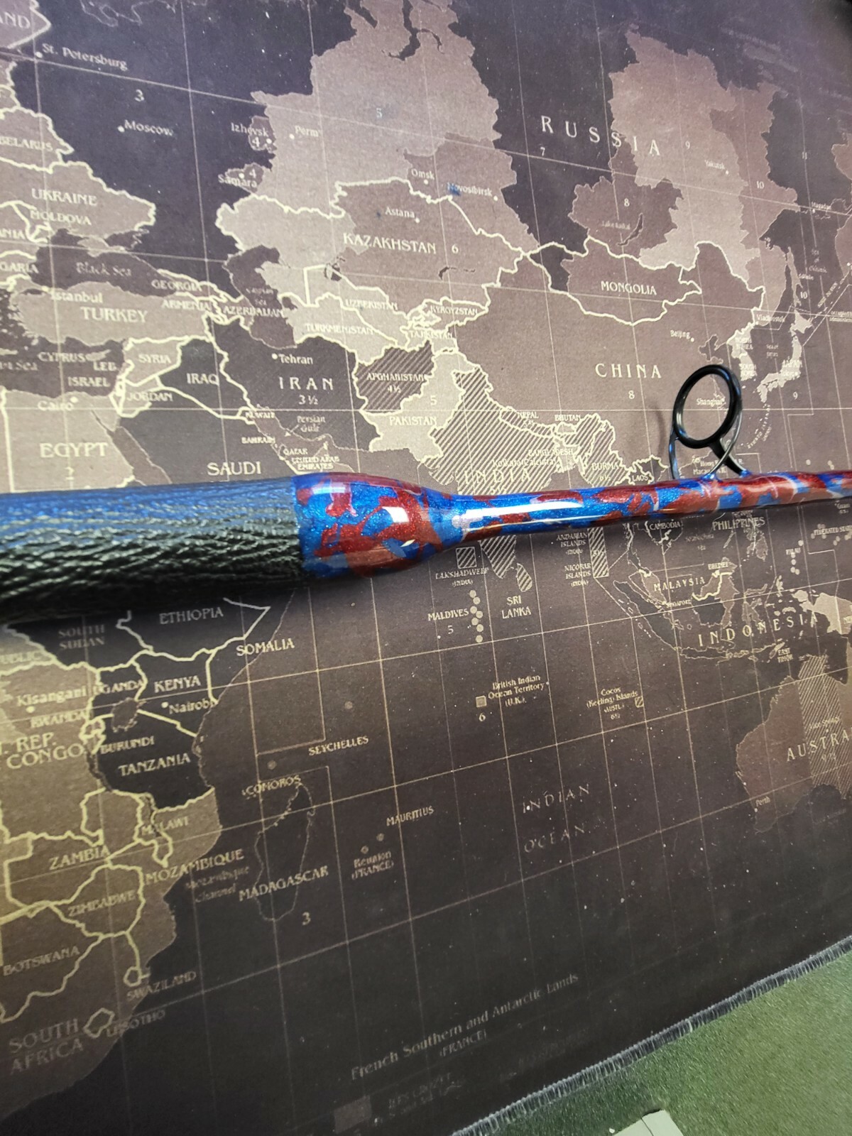 Custom Fishing Rod with Real Shark Skin Grips and Awesome Paint Job
