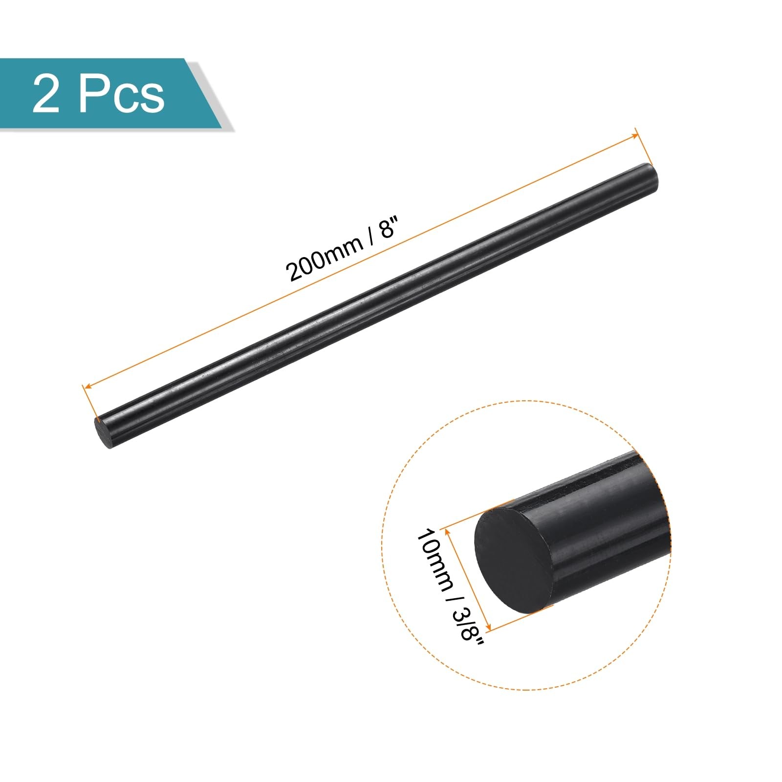 ABS Plastic Rod Round Solid Bar 10 mm x 200 mm Black for DIY Model Material, …