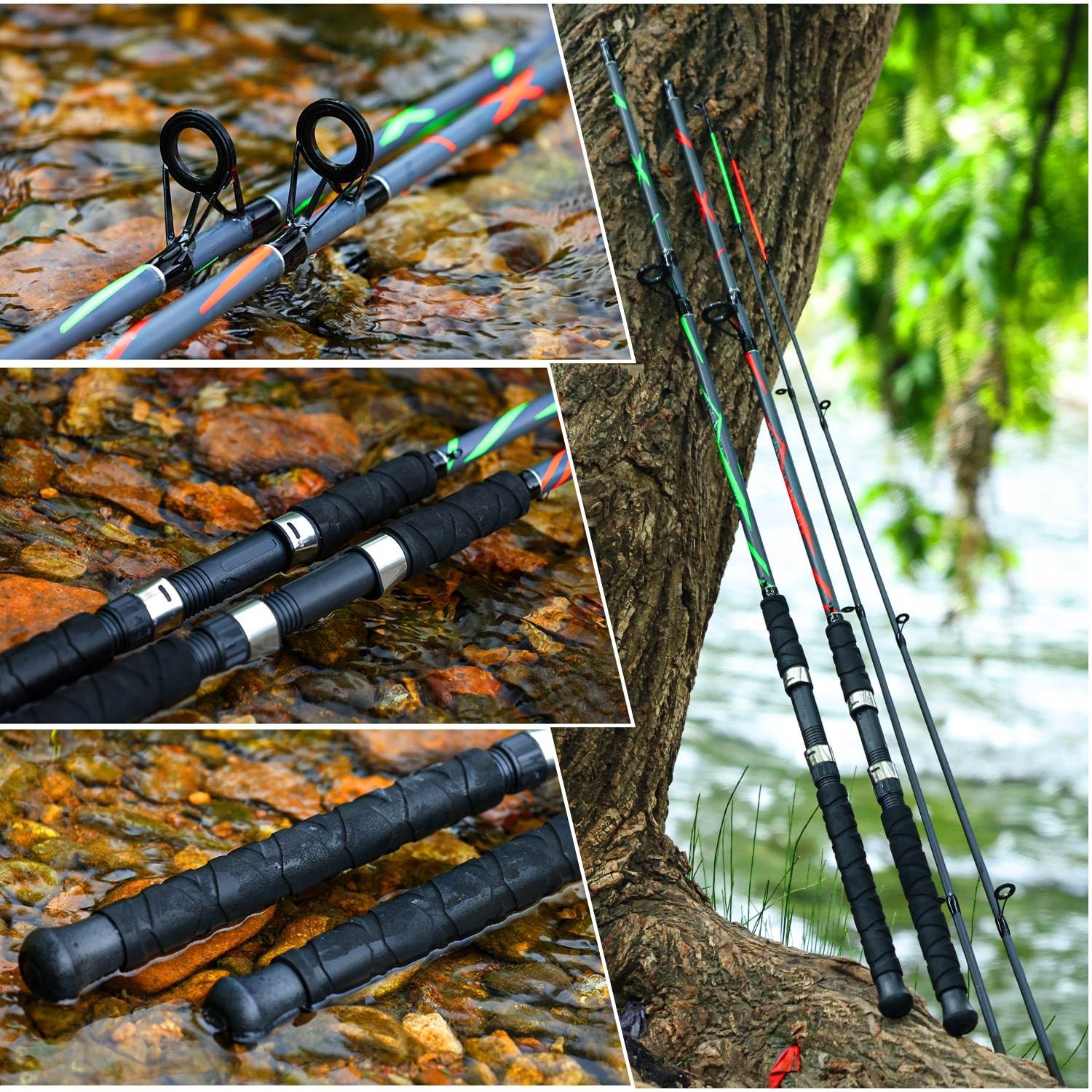 Sougayilang Spinning Rods 7ft Carbon Glass Composite Fishing Pole 2-Pack Green R