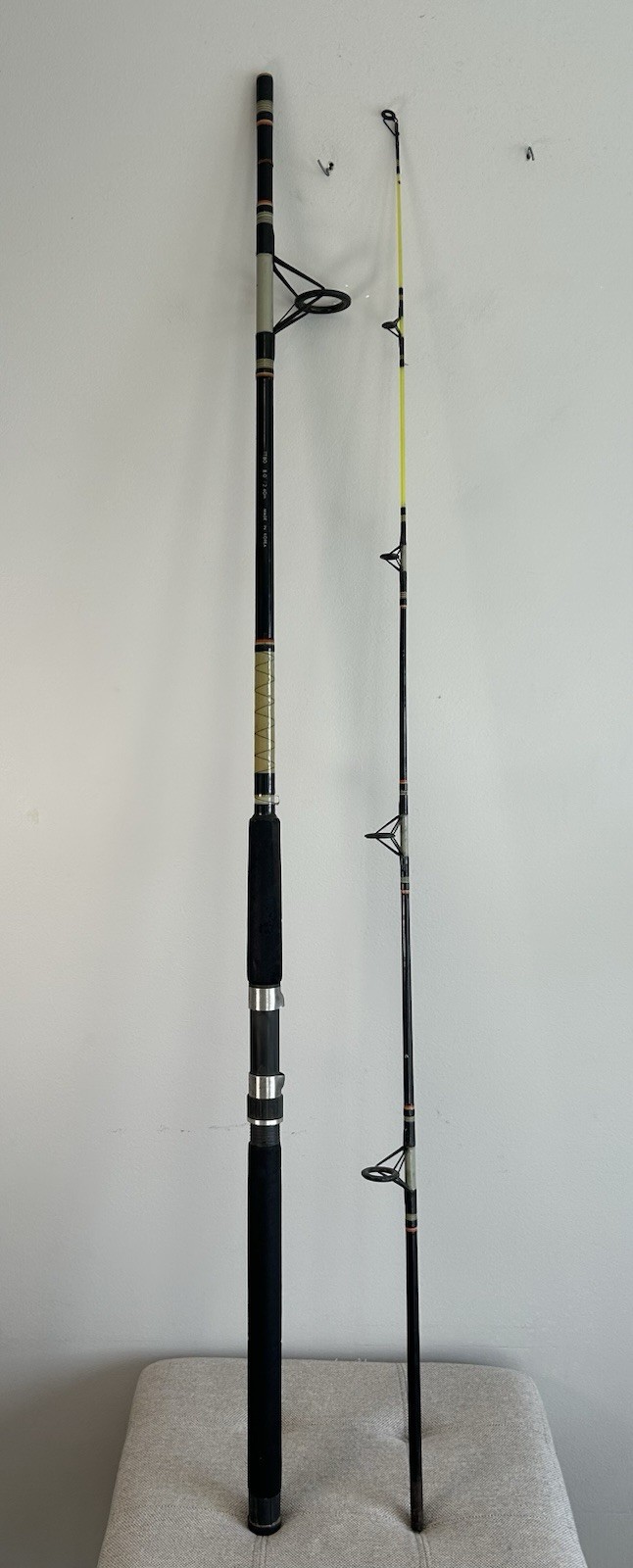 Olympic TT80 Fishing Rod Pole 2-pc 8′ Made In Korea Black & Yellow Vintage