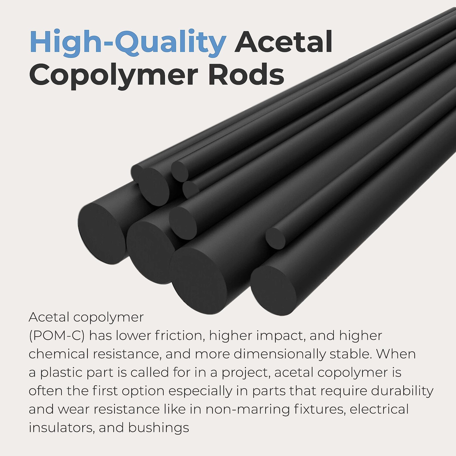 2 PCS Round Acetal Copolymer Rods 1 Inch Dia 12 Inch Length Opaque Black