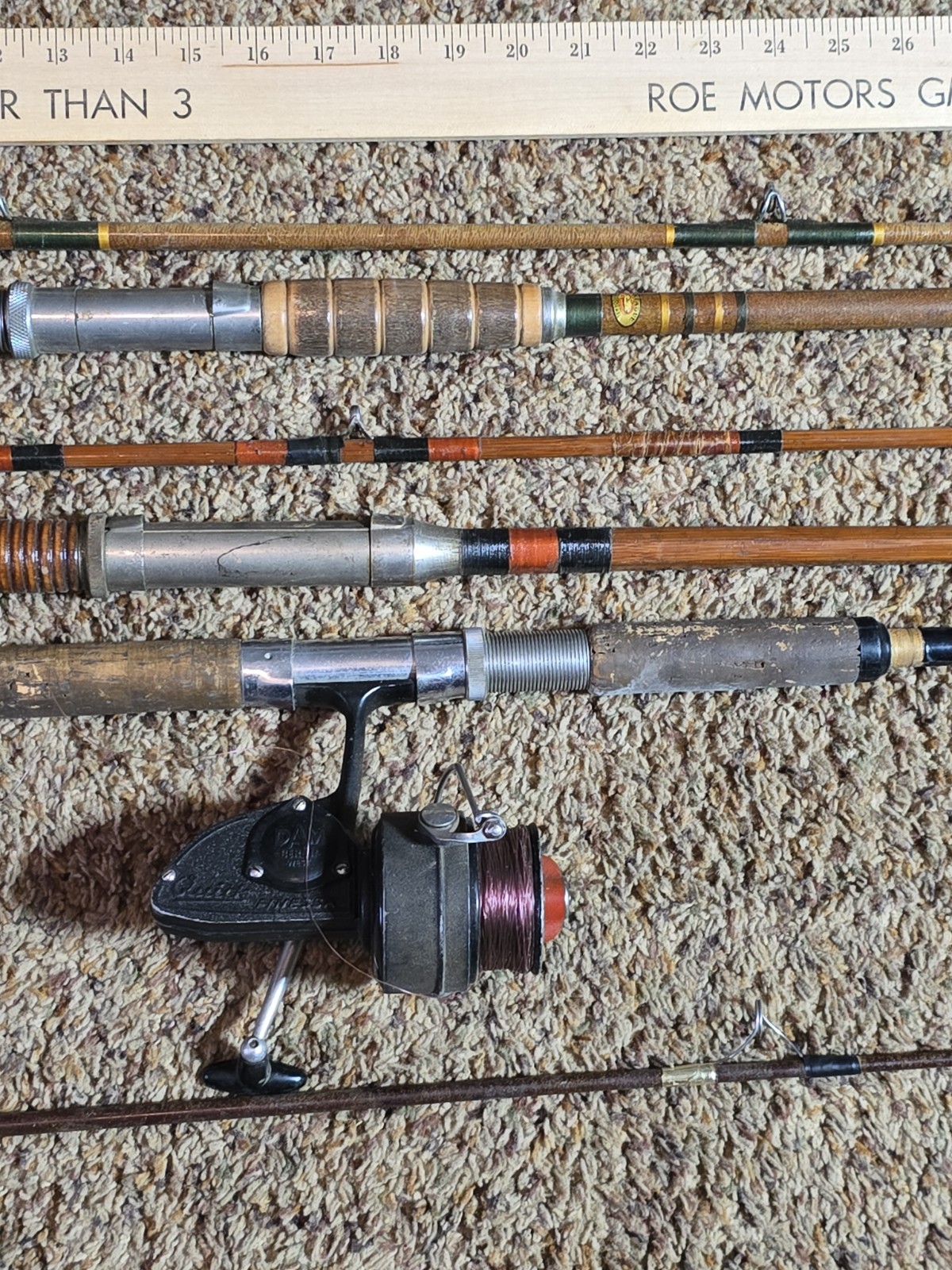7 Vintage Fiberglass Bamboo Saltwater Freshwater Rods Eagle Claw Motague “As Is”