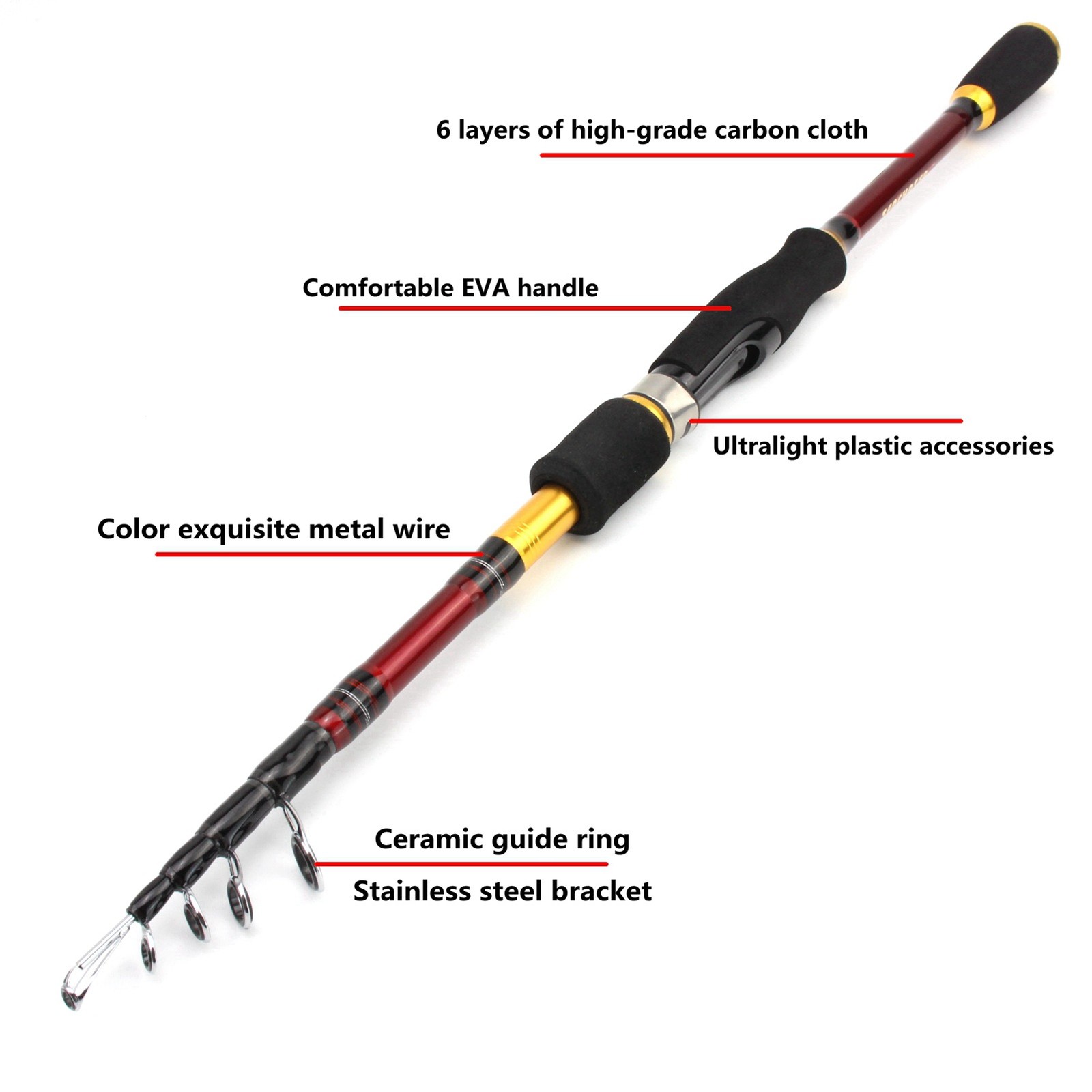 Telescopic Carbon Fiber Rod 1.8m-2.4m Lengths Portable Hard Fishing Short Pole
