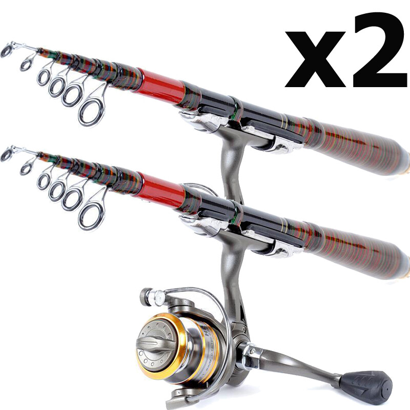 2 Packs Carbon Fiber Telescopic Fishing Rod Sea Saltwater Portable Spinning Pole
