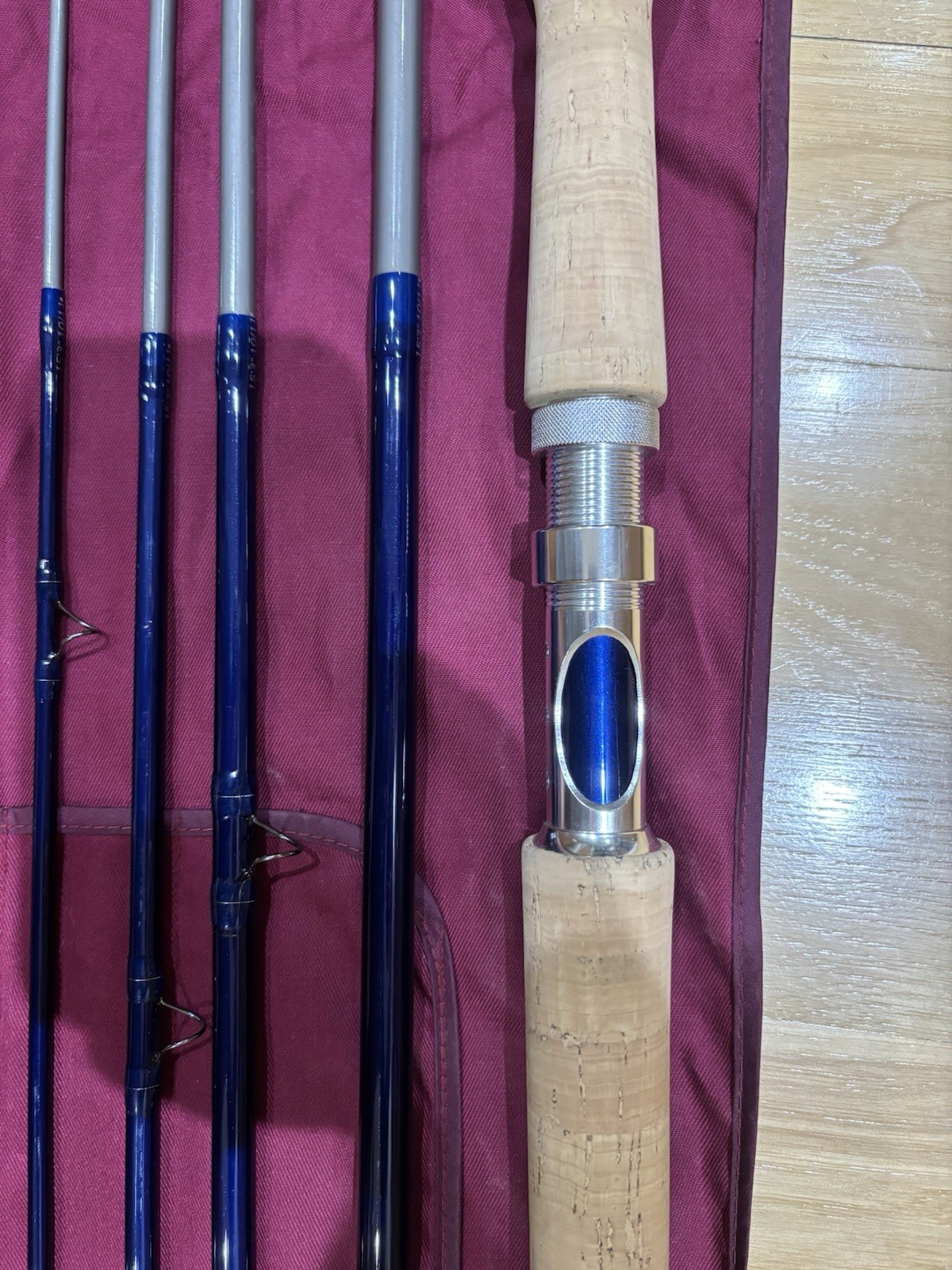 Sharpe’s of Aberdeen Plus 3 15’3″ #10/11 4pc Blue Fiberglass Fly Rod Cork Handle
