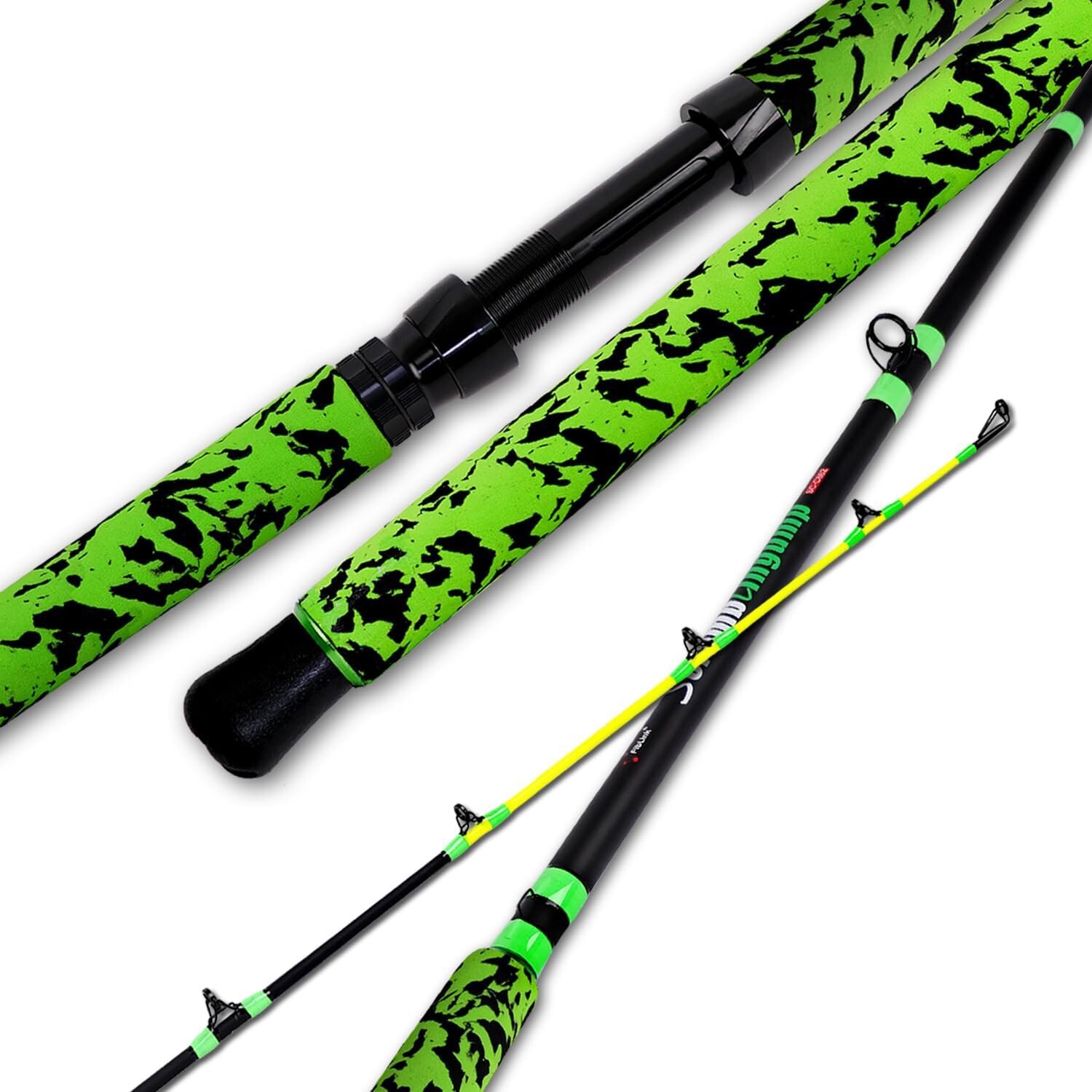 Catfish Fishing Rods 7’6″/8’6″/10’Green Catfish Rod 1 Piece/2 Piece Portable Tra
