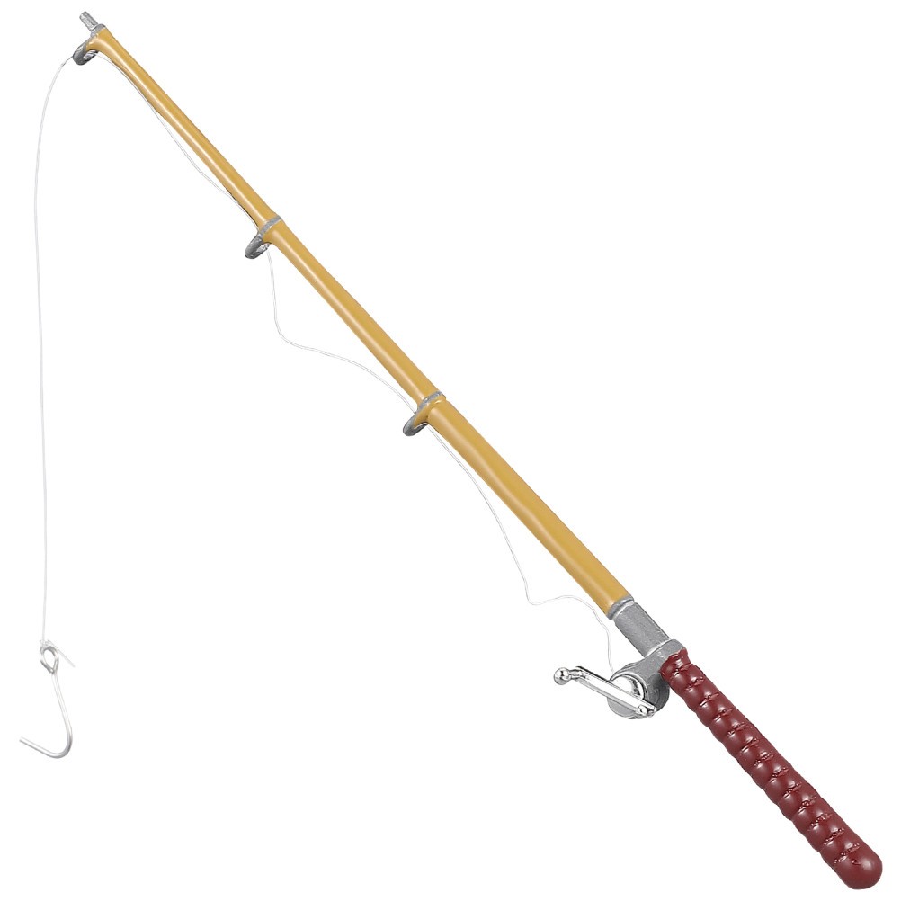 Miniature Small Fishing Pole Model Alloy Fishing Rod for Mini House Decor