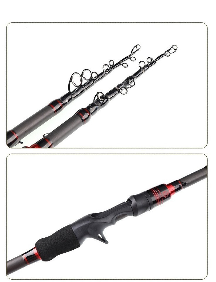 Telescopic Fishing Rod 7′ Baitcast Lure Rod Carbon Fiber Spinning Casting Travel