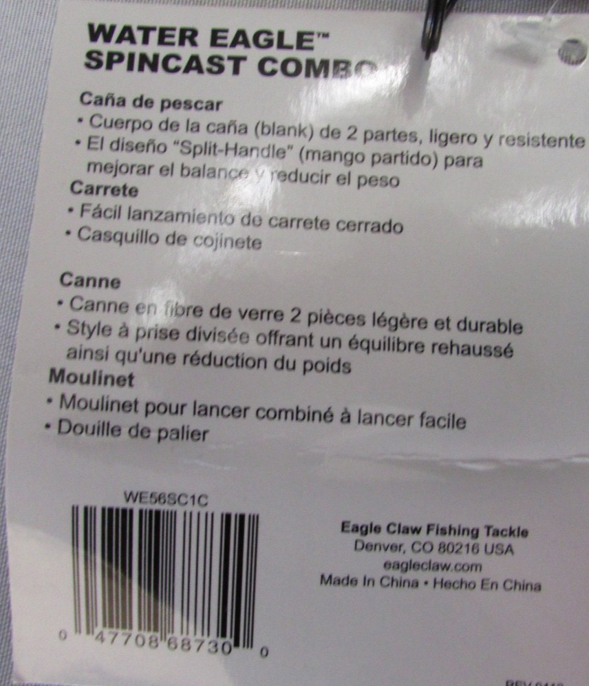 EAGLE CLAW WATER EAGLE SPINCAST COMBO WE56SC1C ROD & REEL S 5′ 6″ 5 CT LOT NEW!!