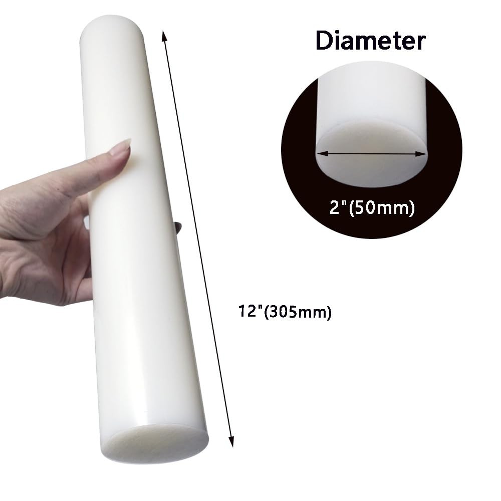HDPE Plastic Round Rod High Density Polyethylene White DIY 2×12 Inch 1 PCS