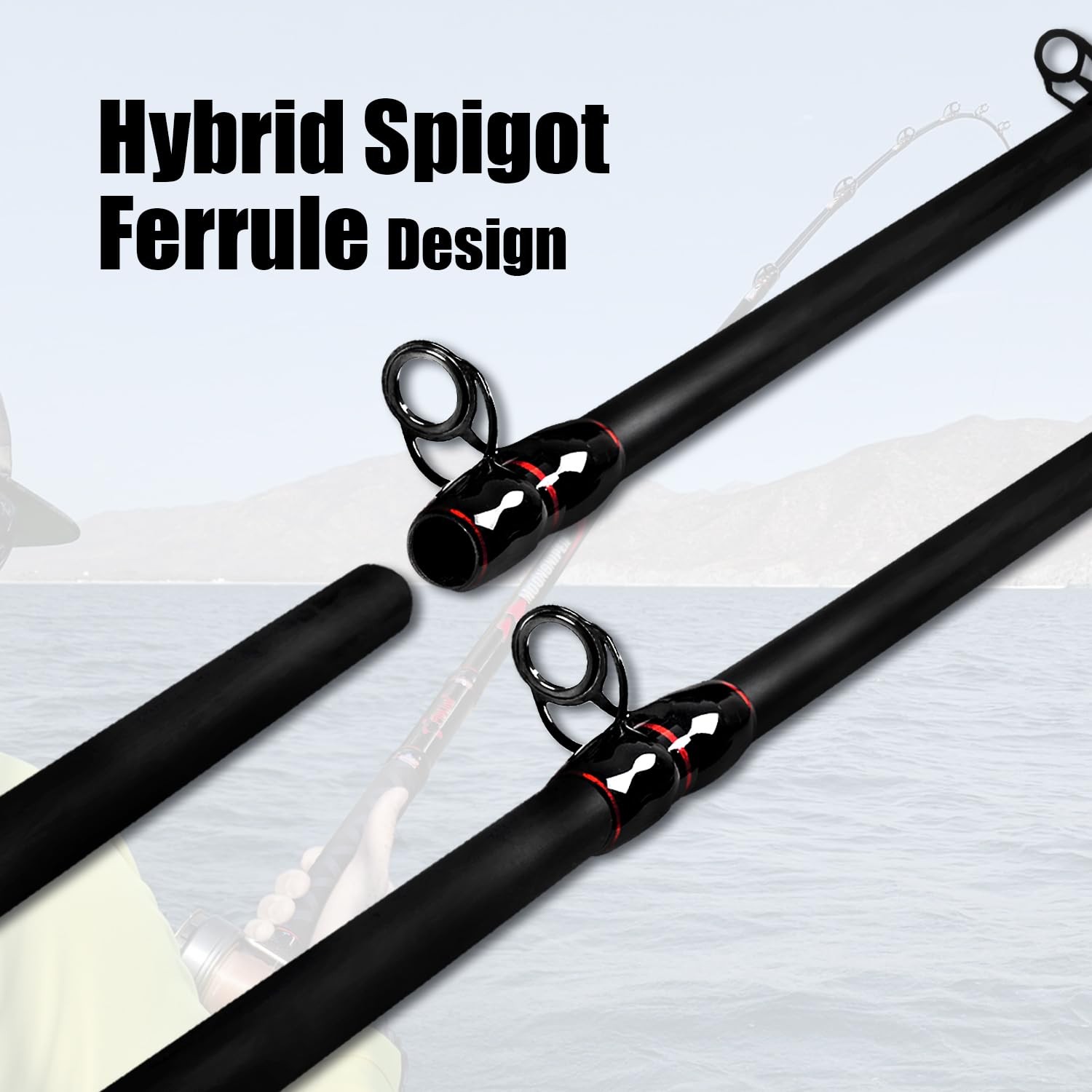 Fiblink Surf Casting Fishing Rod 2-Piece Graphite Travel Baitcasting Fishing