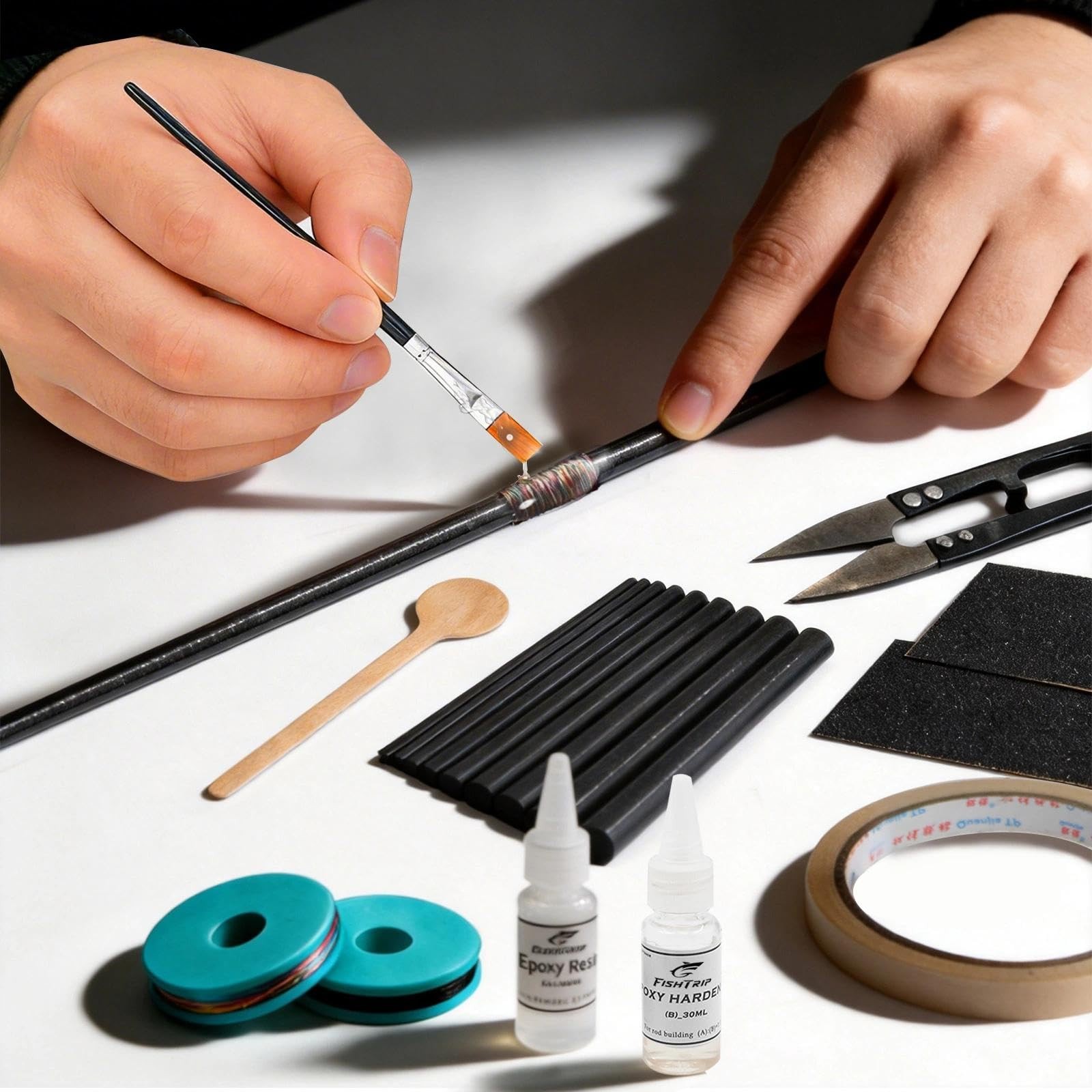 Fishing Rod Repair Kit Complete with Epoxy,10pcs Carbon Fiber Sticks Pole Bui…