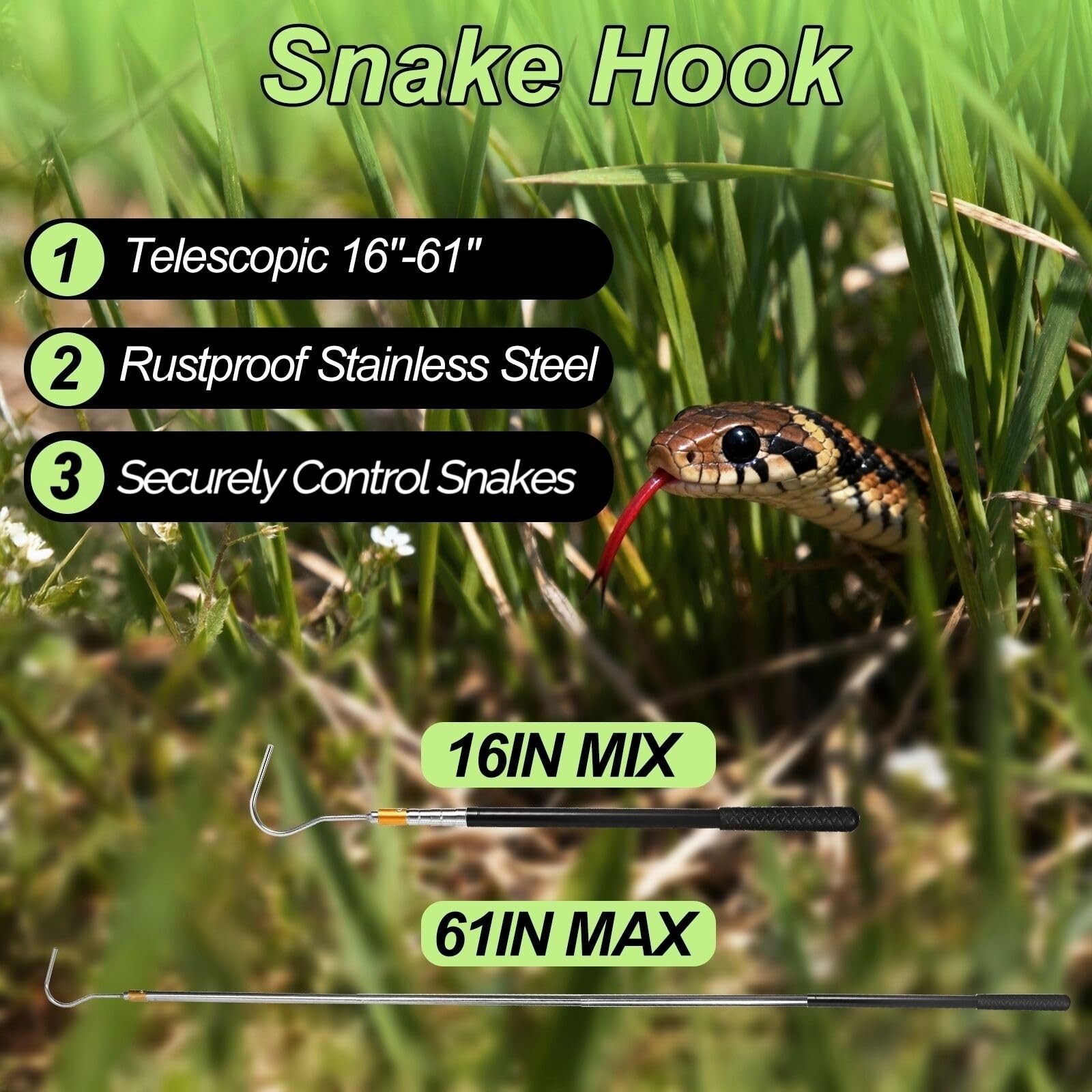 AIUWIZO 61 inch Snake Hook, Professional Reptile Catcher Silver white