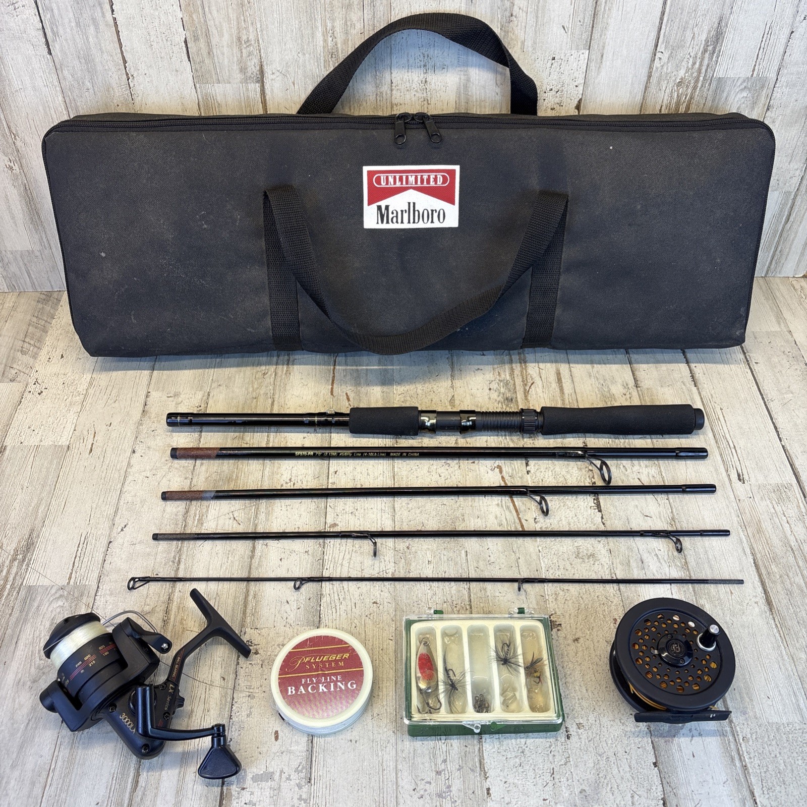 Vintage Marlboro Unlimited Fly Fishing Rod Kit Pflueger Shakespeare Soft Case