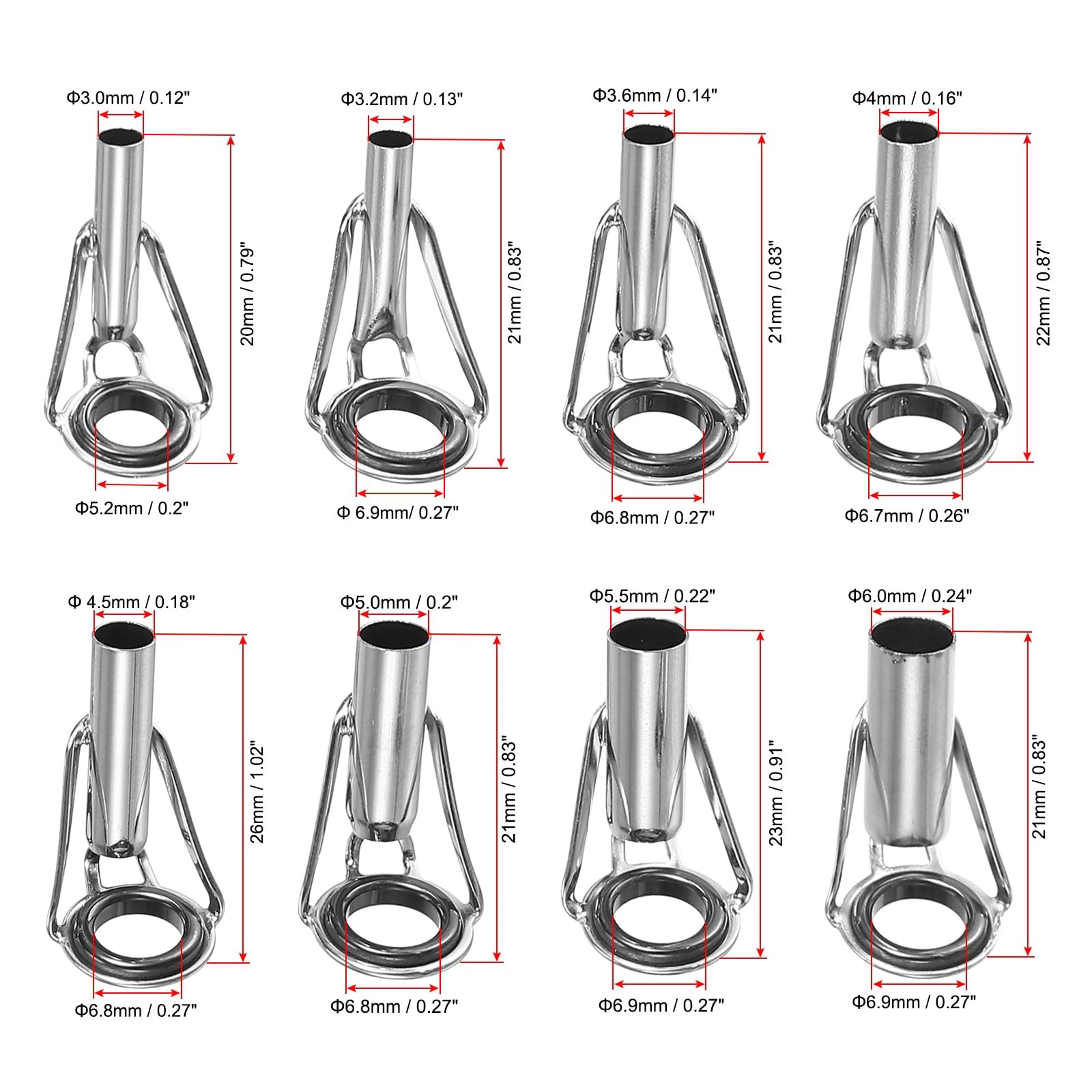Fishing Rod Tip Repair Kit Stainless Steel Ring Guide 8 Sizes For DIY Saltwater