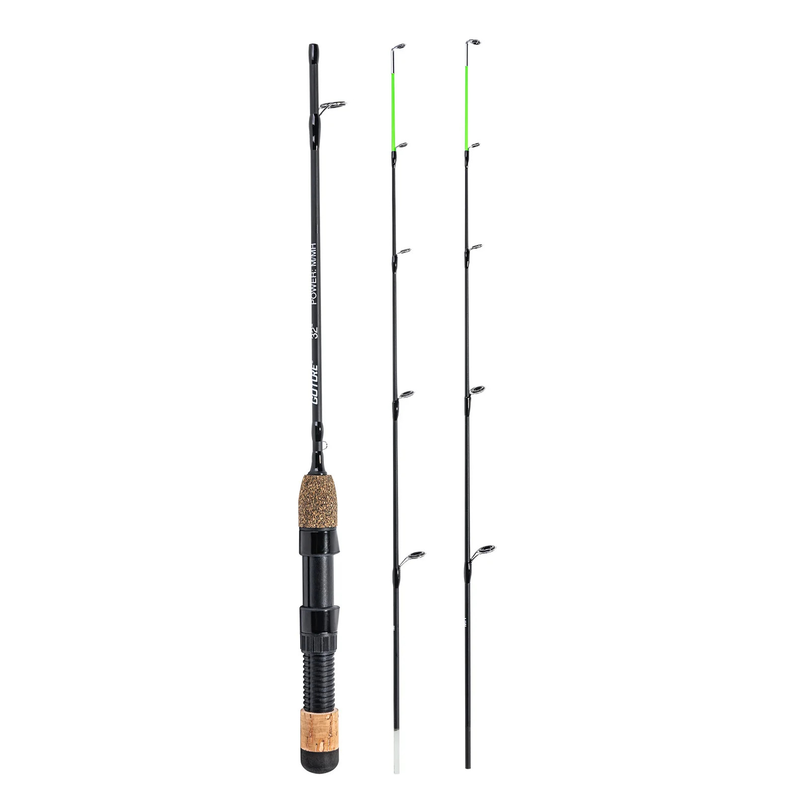 2Tips Sensitive Winter Ice Fishing Rods IM6/32″ Spinning Rod M+MH Cork Handle Ic
