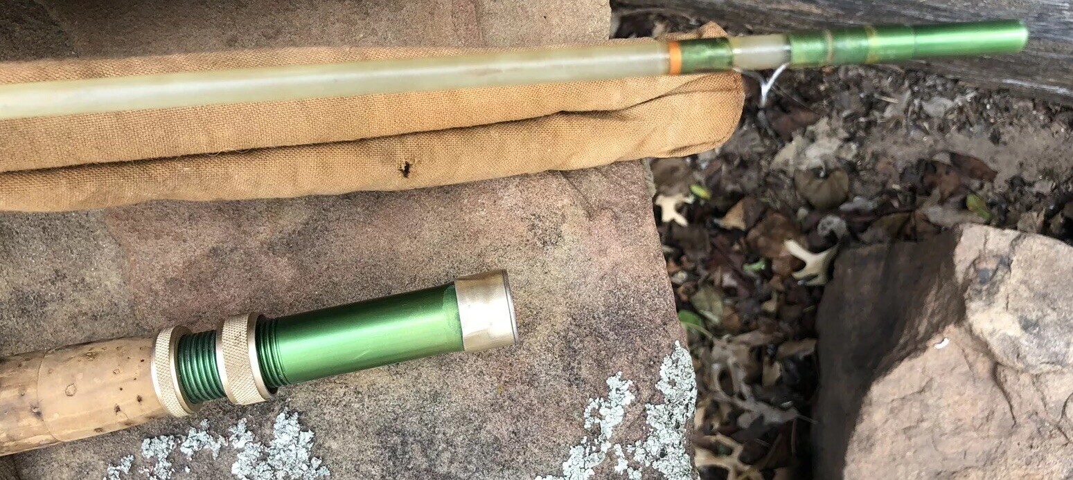 Vintage Fly Rod Phantom Glass Fiber 9’ L 2-pc Rod w/ Tube Storage Case ~~ EUC!