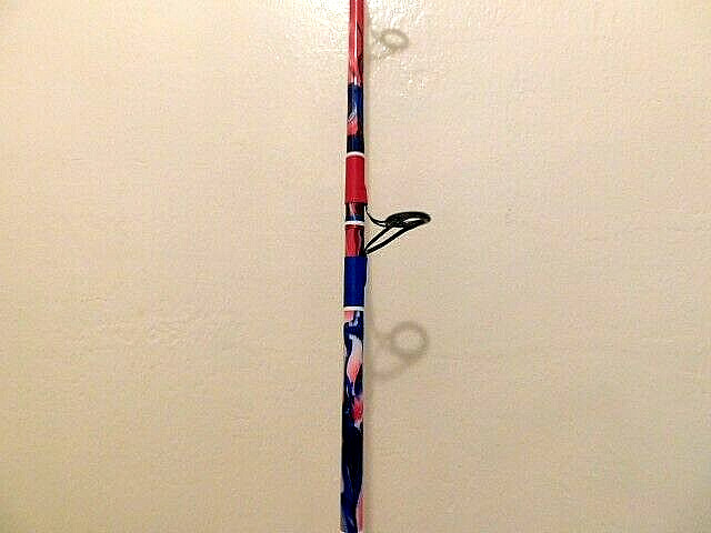 CUSTOM SPINNING ROD 7 FT 20-40 LB RED WHITE BLUE MARBLE NEW