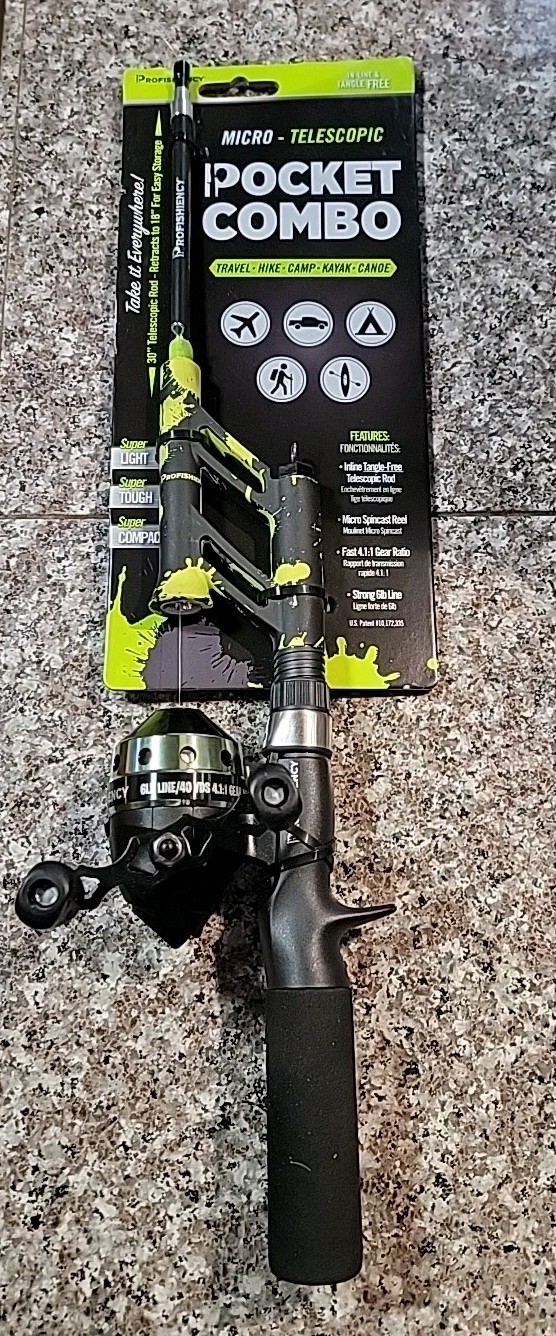 NEW! PROFISHIENCY POCKET COMBO 30″ TELESCOPIC FISHING ROD MICRO SPINCAST REEL