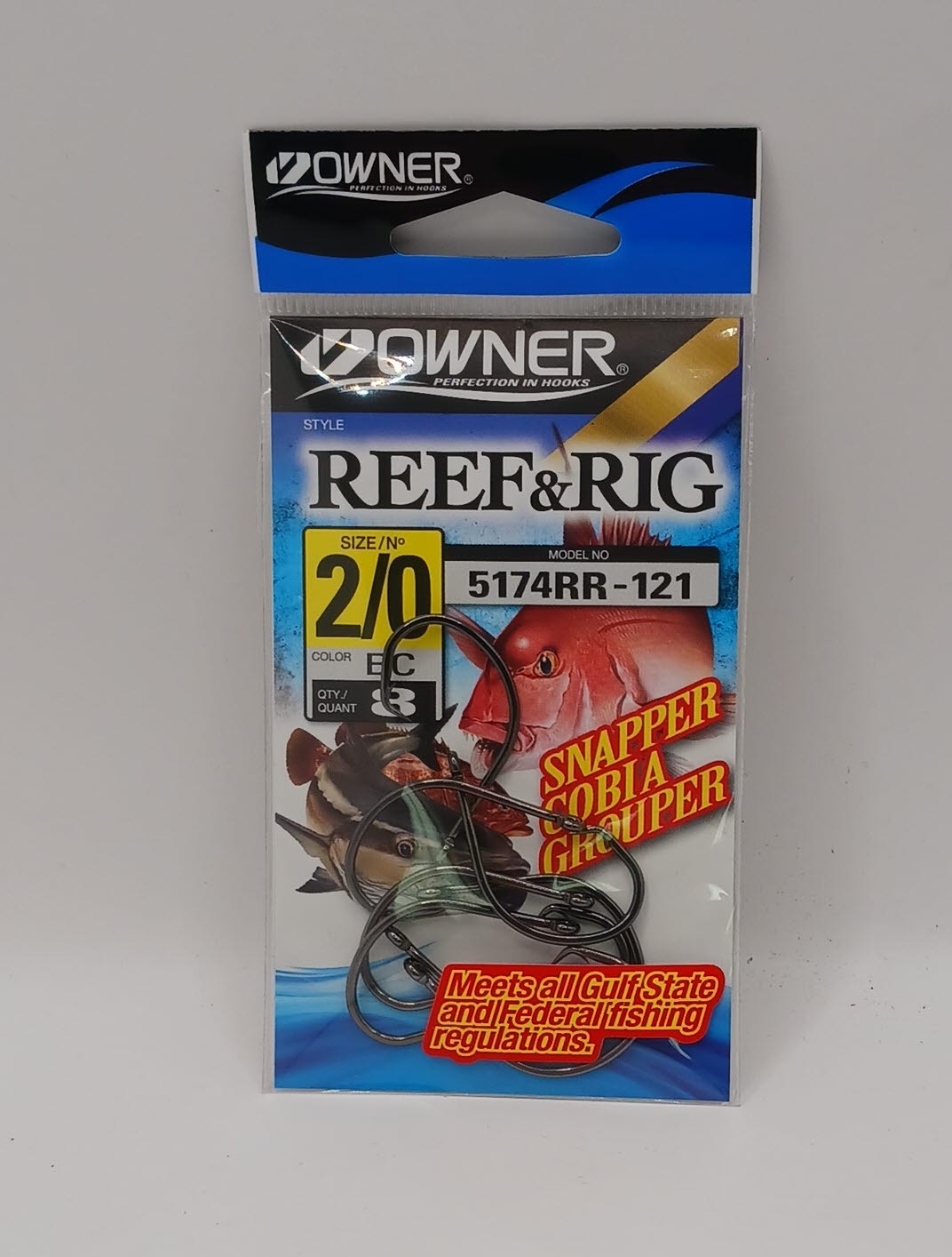 Owner 5174RR-121 Reef Rig Circle Hook Inline 2X Strong Black Chrome Size 2/0 8Ct