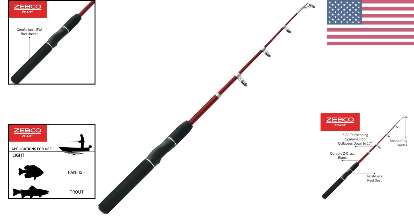 Z-Cast Spinning Fishing Rod Durable Z-Glass Fishing Pole, Comfortable EVA Rod…
