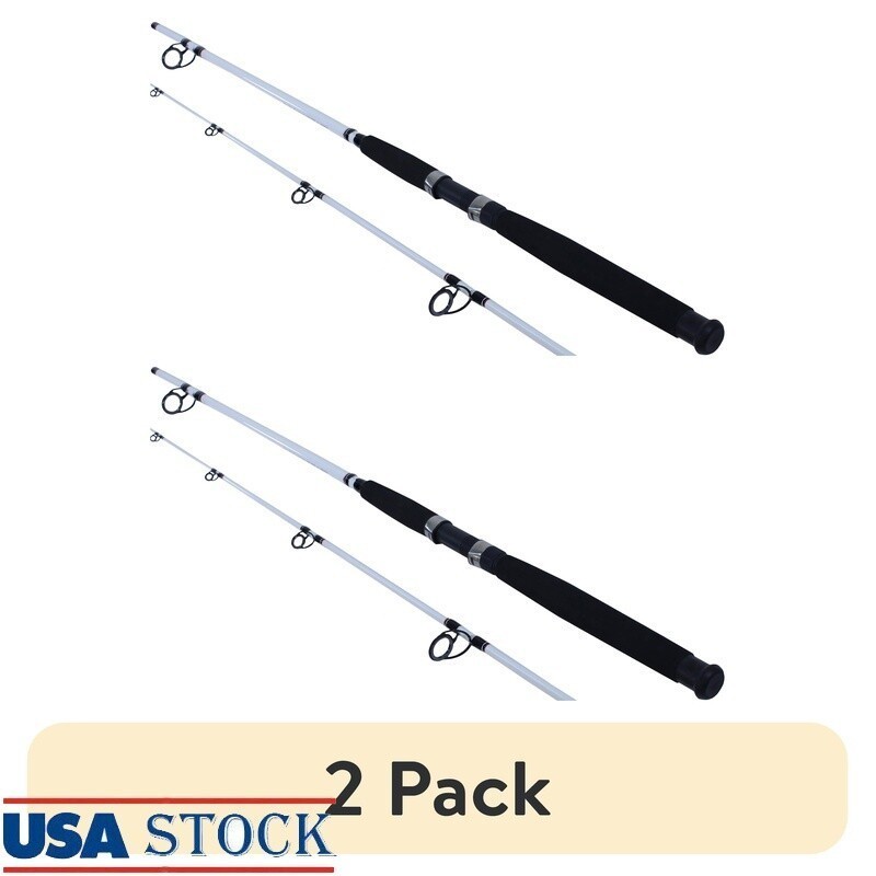 8’ Big Game Spinning Rod 2 Pack Surf Fishing Durable Fiberglass Action Black/Red
