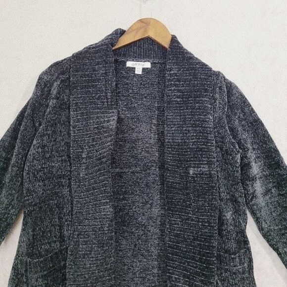 NEW Orvis Womens XS Open Front Cardigan Sweater Charcoal Black Ribbed