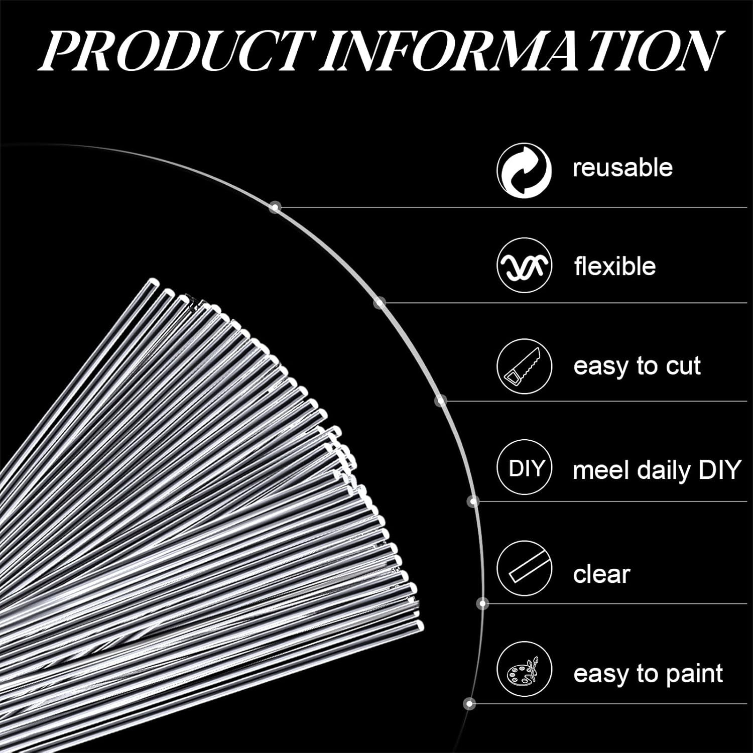 Vicenpal 120 Pcs 8 Inch Clear Acrylic Rods 2 Mm Diameter Acrylic Dowel Rods roun