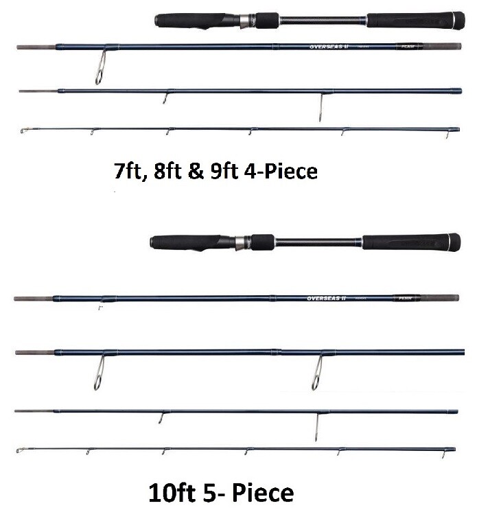 Penn Overseas ll Inshore Travel Spinning Rods 7ft,8ft,9ft or 10ft +Travel Case