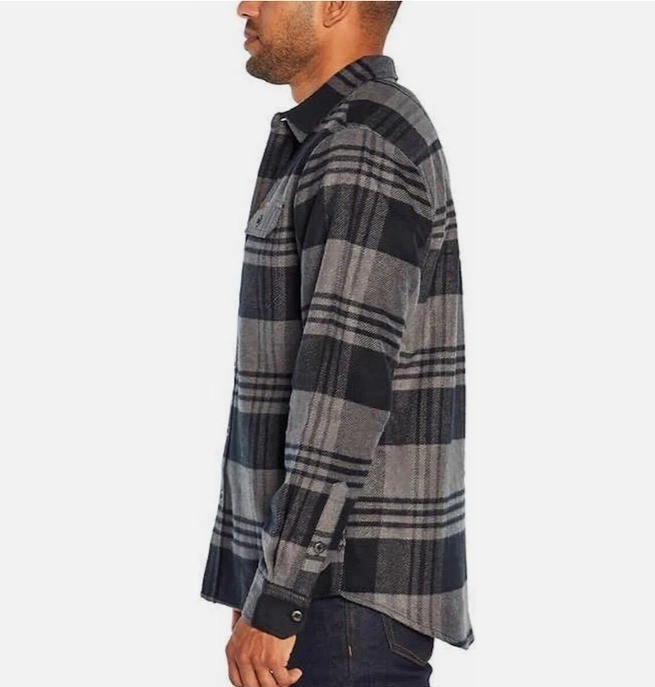 Orvis Men’s M Black & Gray Plaid Button-Up Flannel Shirt Jacket G1572