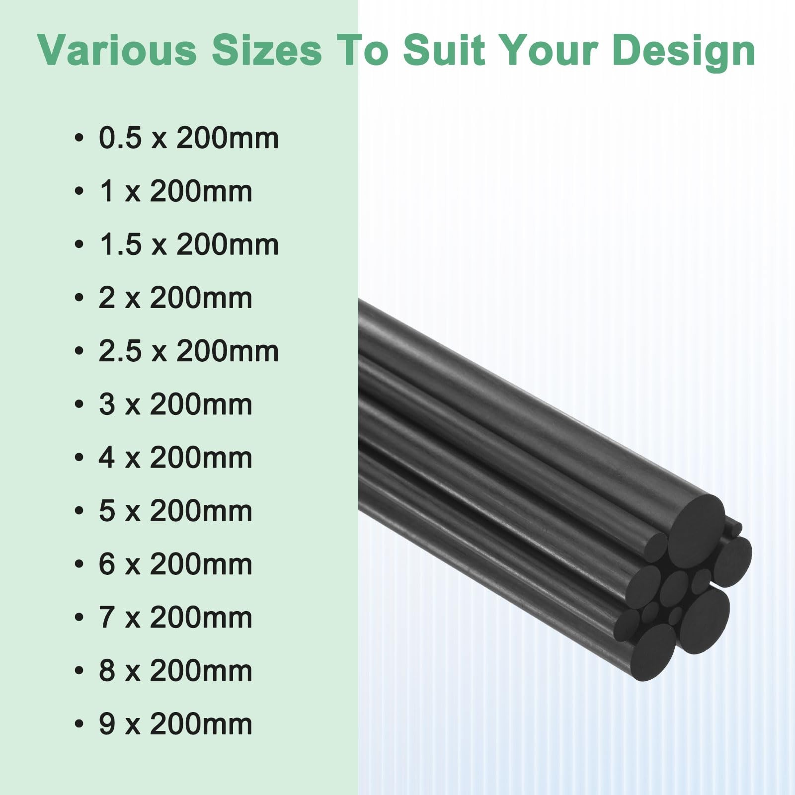 M METERXITY 6-Pack Carbon Fiber Rods, 200mm Length 3mm Dia x 3mm, Black