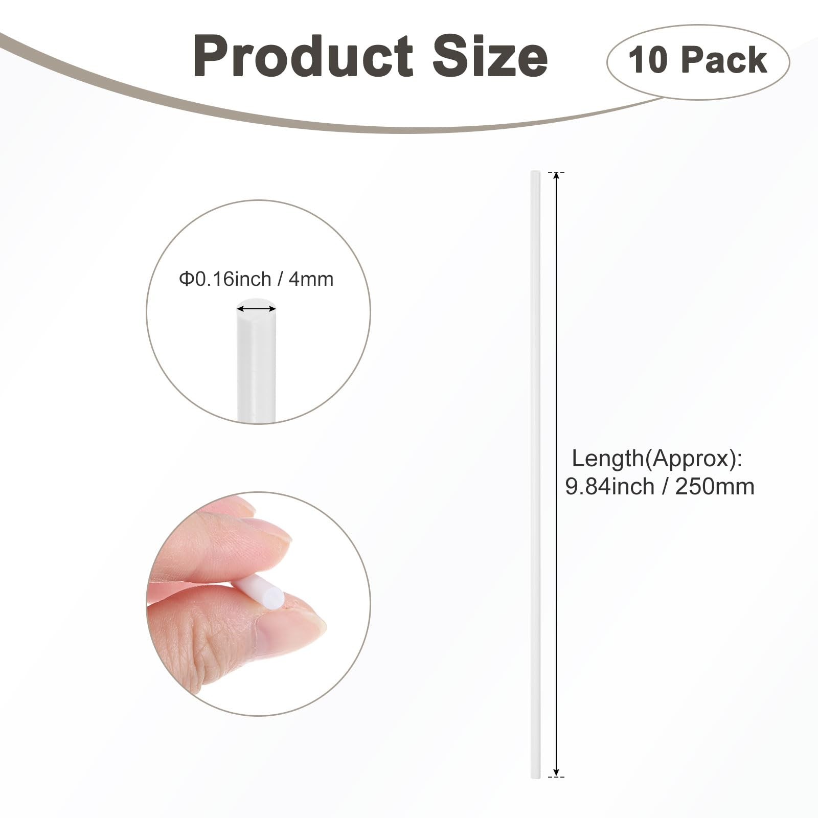 10-Pack Round Plastic Bars Rods, 4mm x 250mm ABS Smooth Plastic Tube Rod for …