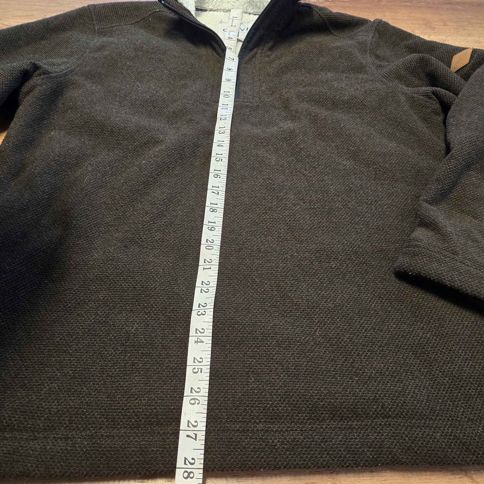 Orvis Men’s Dark Brown Quarter Zip-Up Sweater Sherpa Lined Medium