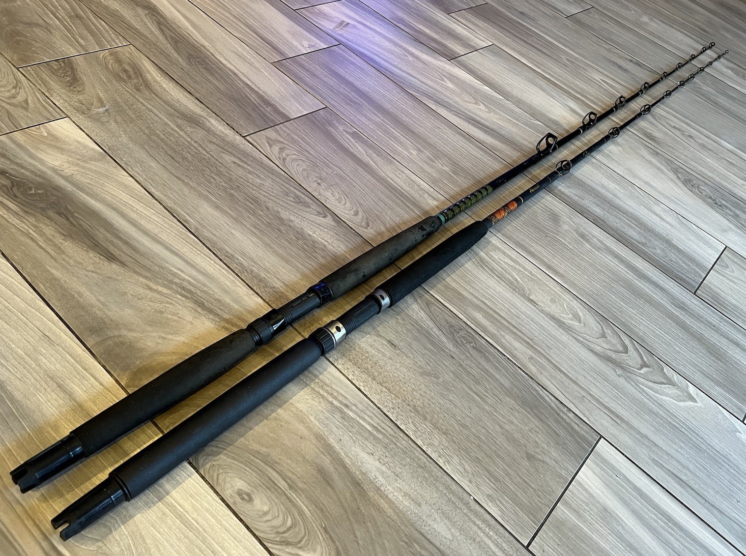 Lot of 2 Conventional Fishing Rods Star Rods Aerial & Vtg Shimano TLD 70 Heavy