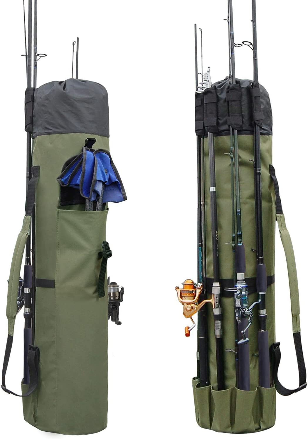 Durable Canvas Fishing Rod & Reel Organizer Bag Travel Carry Case Bag- Holds 5 P