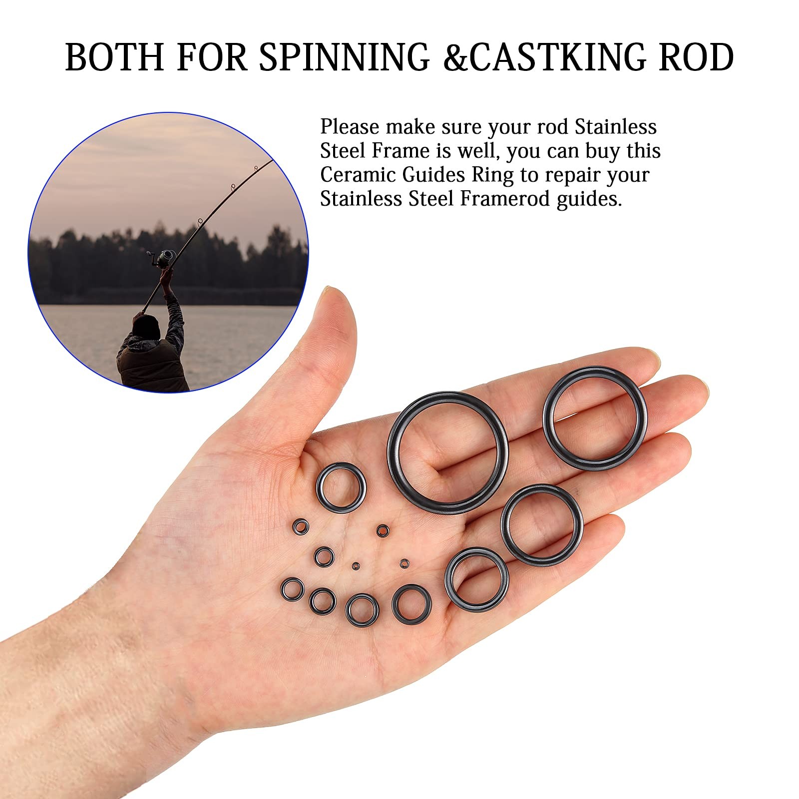 30 Pcs Fishing Rod Eyelet Repair Kit 14 Sizes Ceramic Guide Rings Replacement