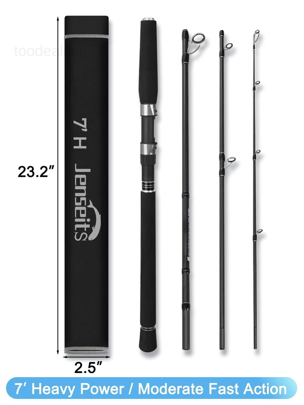 4-Piece Travel Spinning Fishing Rod, 4Piece-Spin-7’0″-H-MFast, black