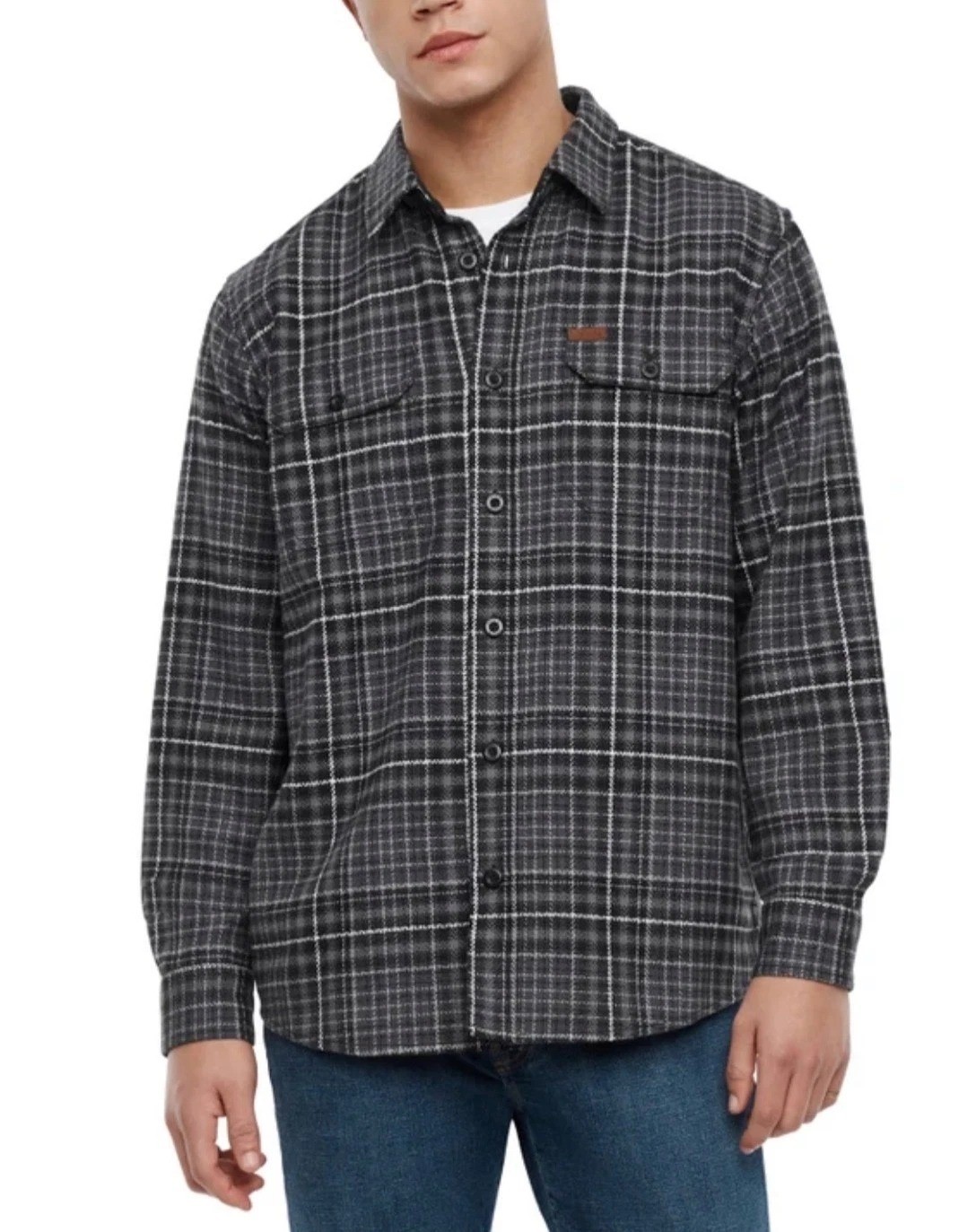 Orvis Men’s XXL Gray Plaid Button-Down Shirt Classic Fit Long Shacket e1759