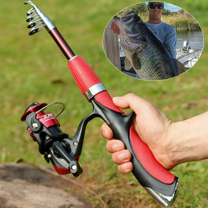 Strong Carbon Fiber Telescopic Fishing Rod Reel Sea Travel Spinning Pole 5.2:1