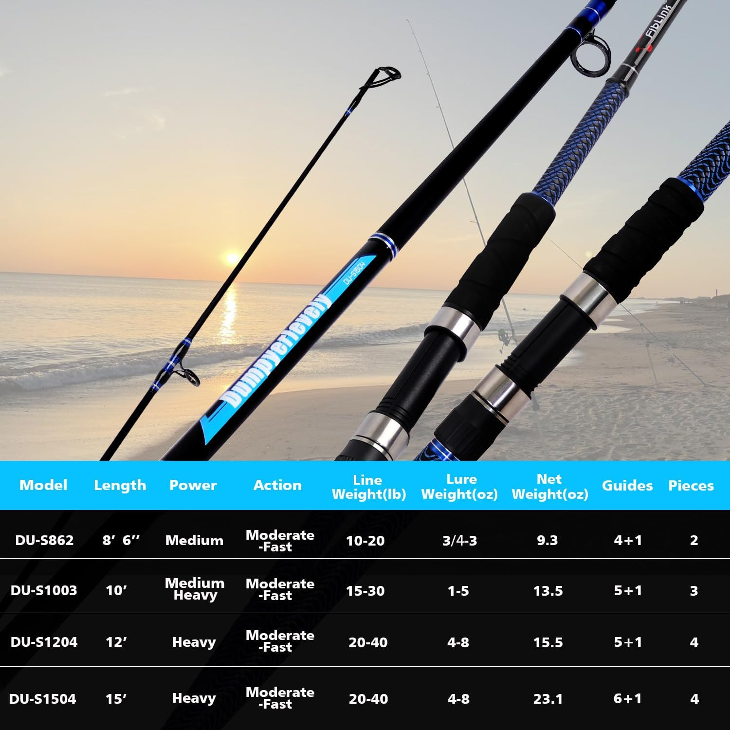 Surf Fishing Rod Carbon Surf Spinning Rod Portable Travel Saltwater Beach Blue S