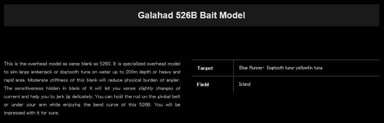 Yamaga Rod Baitcast Jigging Model Galahad Basic GA-526B (7355)