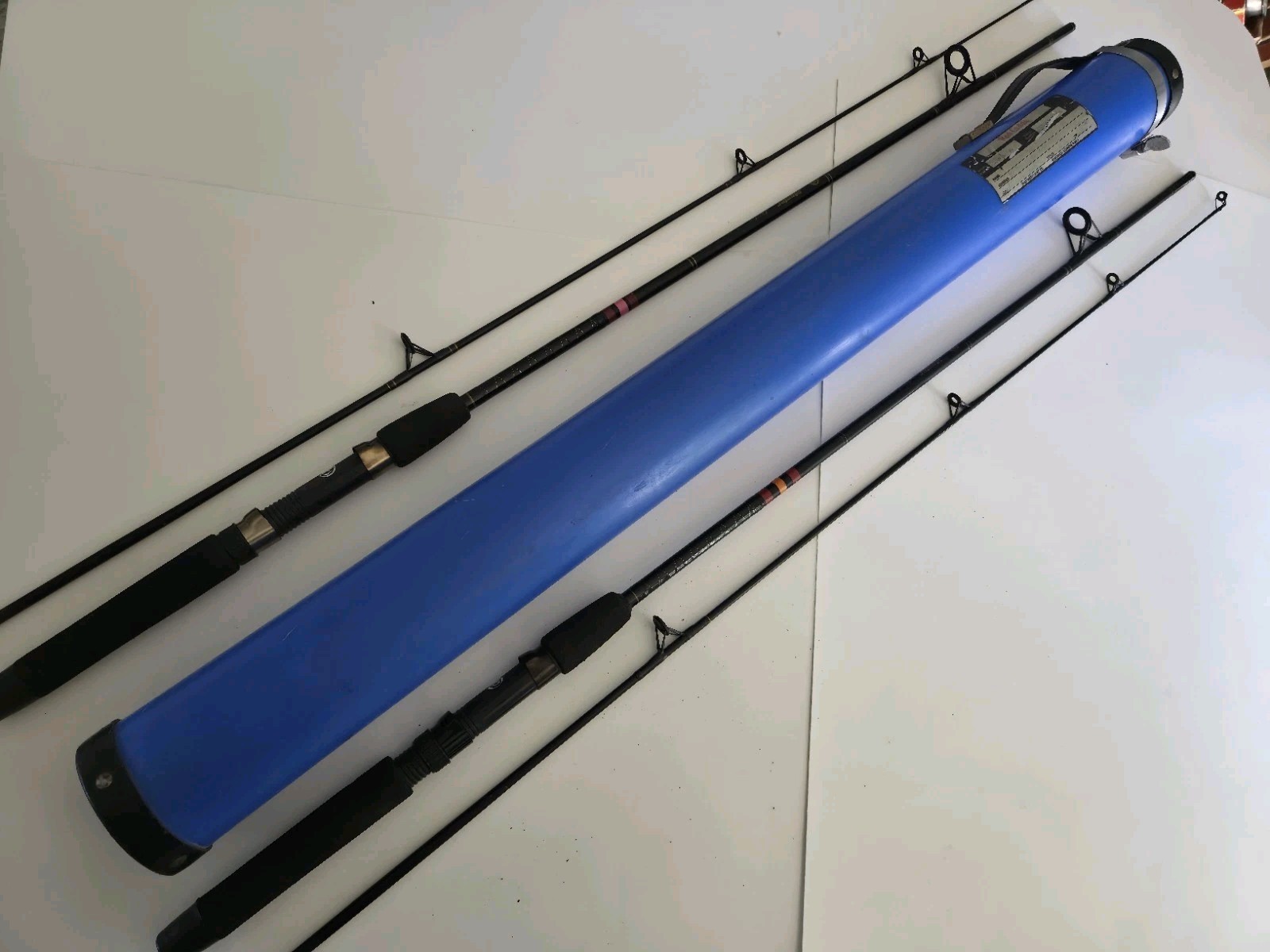 Lot Of 2 Spinning Rods both Master Spectra 3050BK 6’6” w/ Blue Rod Caddy 203-A