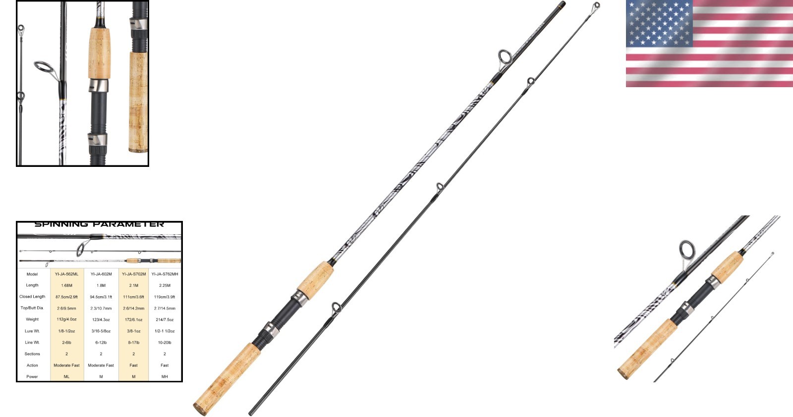 7’6″ Spinning & Casting Rod – Strong Carbon-Glass Composite for Bass & Trout
