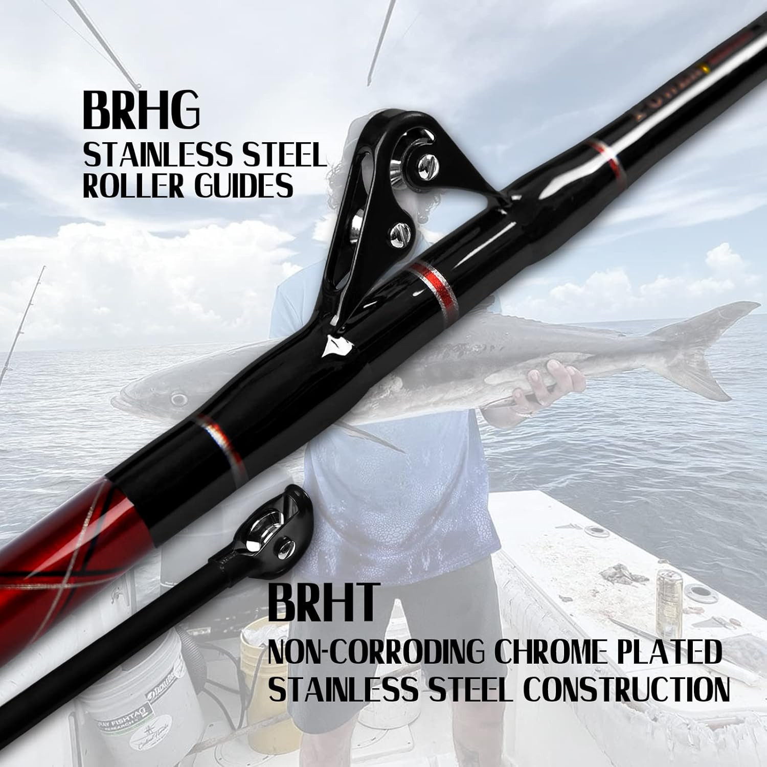 Saltwater Fishing Trolling Rod 1-Piece Heavy Duty Roller Rod Big Game Convention