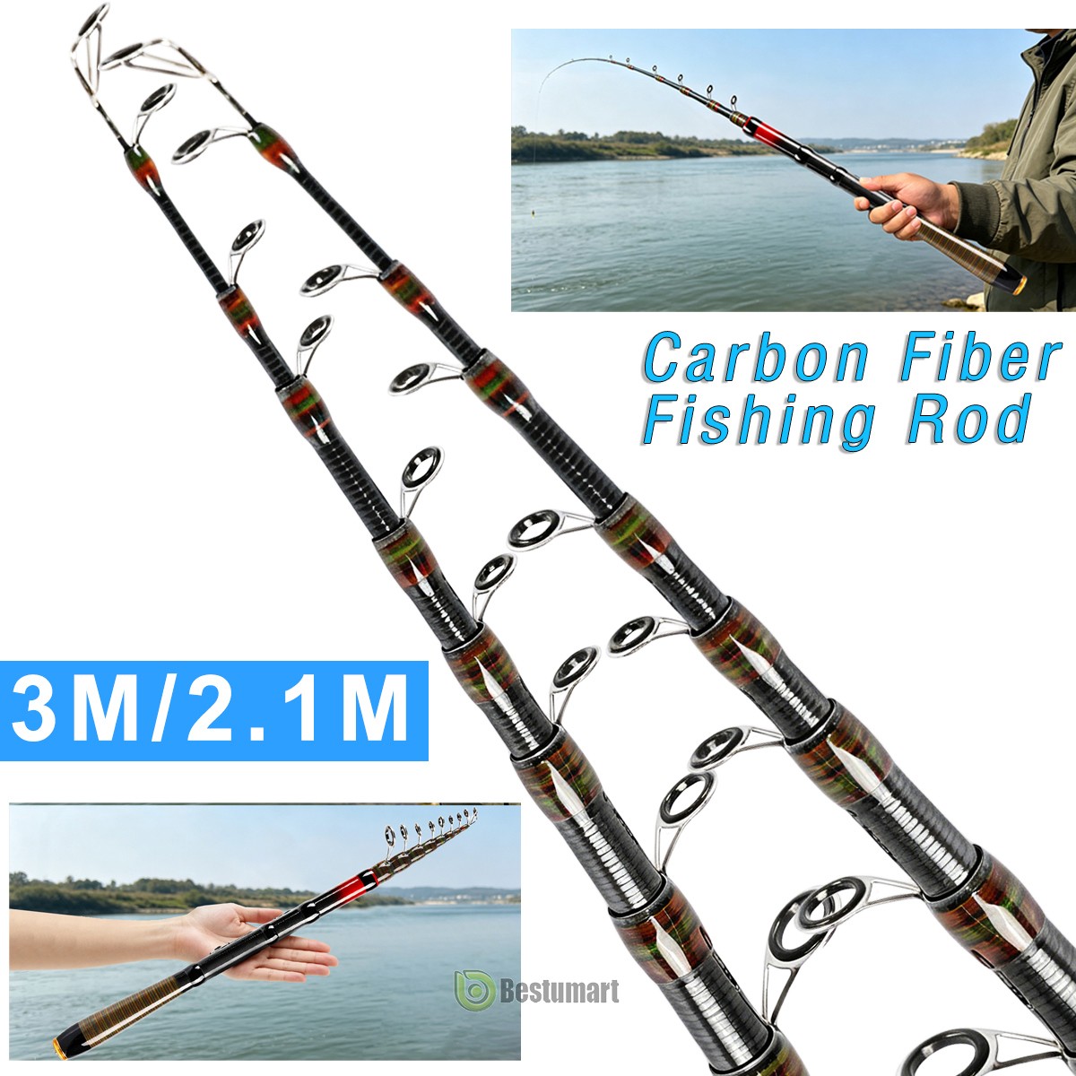 3.6M Fishing Rod Ultralight Carbon Fiber Telescopic Portable Sea Spinning Pole